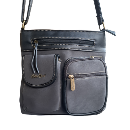Cotton Road Sling Bag: GREY BLACK Multi-pocket Crossbody with Adjustable Strap FRONT