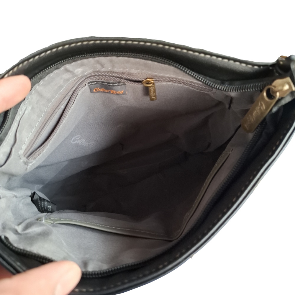 Cotton Road Sling Bag: GREY BLACK Multi-pocket Crossbody with Adjustable Strap INNER