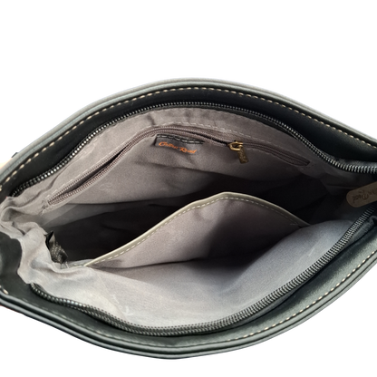 Cotton Road Sling Bag: GREY BLACK Multi-pocket Crossbody with Adjustable Strap INNER POCKETS VIEW