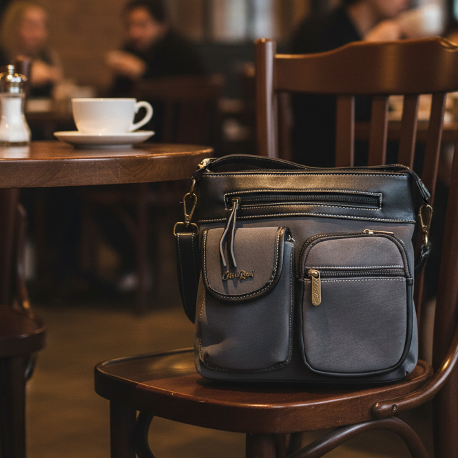 Cotton Road Sling Bag: GREY BLACK Multi-pocket Crossbody with Adjustable Strap LIFESTYLE