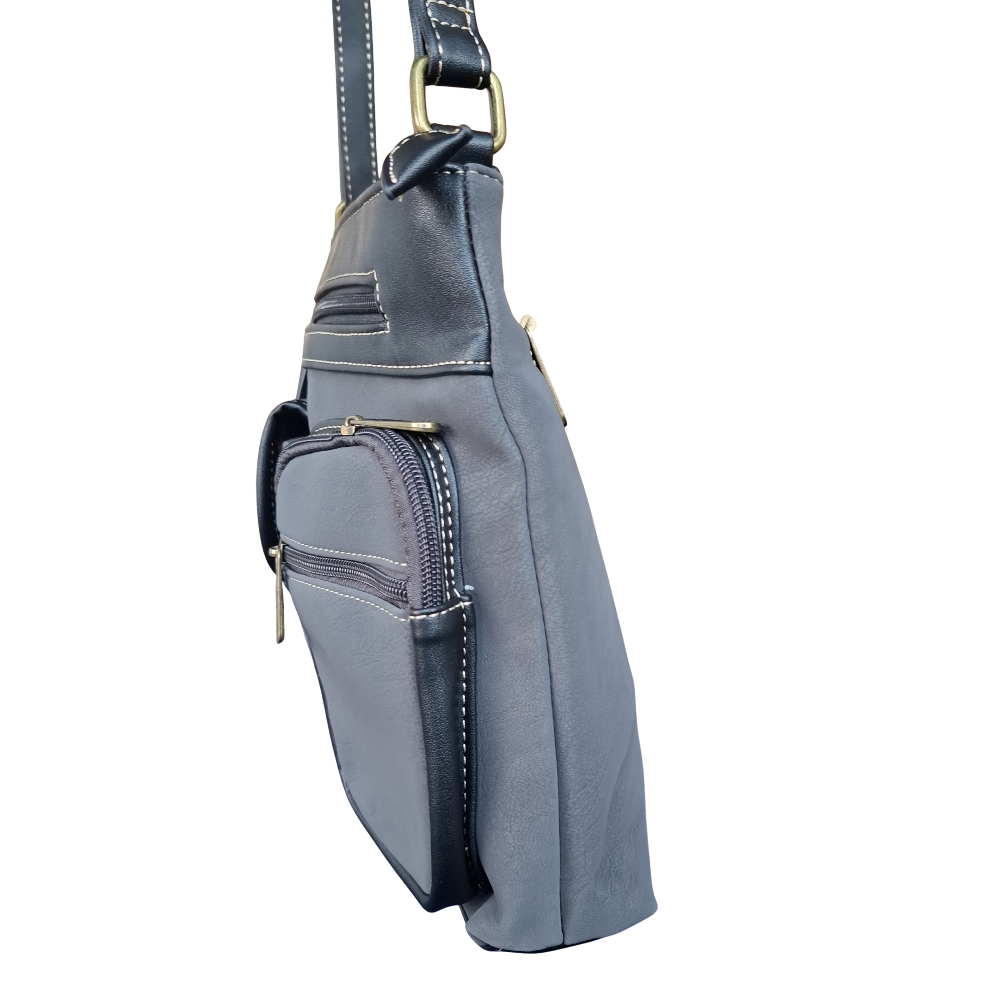 Cotton Road Sling Bag: GREY BLACK Multi-pocket Crossbody with Adjustable Strap SIDE
