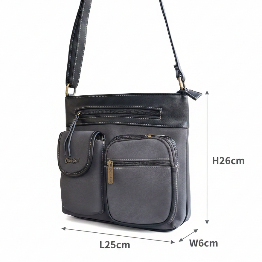 Cotton Road Sling Bag: GREY BLACK Multi-pocket Crossbody with Adjustable Strap SIZE