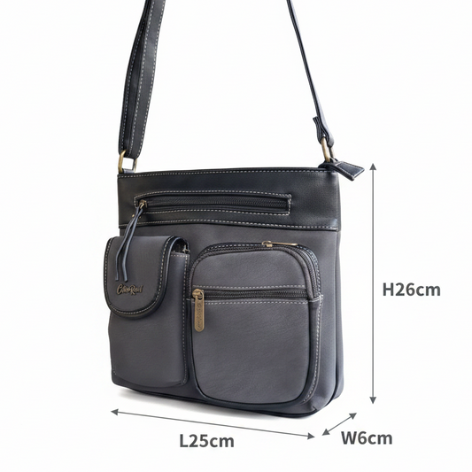 Cotton Road Sling Bag: GREY BLACK Multi-pocket Crossbody with Adjustable Strap SIZE