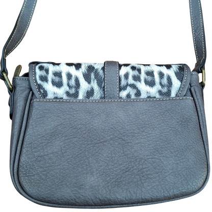 Cotton Road Sling Bag: GREY PU Leather Crossbody with Leopard Print and Buckle Strap BACK