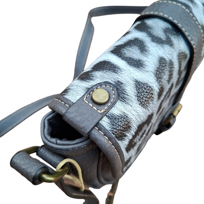 Cotton Road Sling Bag: GREY PU Leather Crossbody with Leopard Print and Buckle Strap TOP