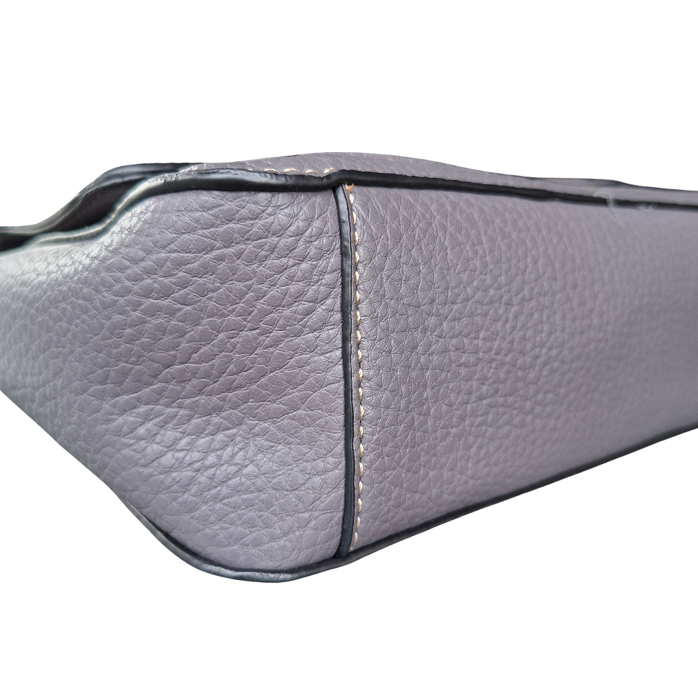 Cotton Road Sling Bag: GREY PU Leather Flap Crossbody with LEOPARD PRINT Panel & Branded Strap bottom view