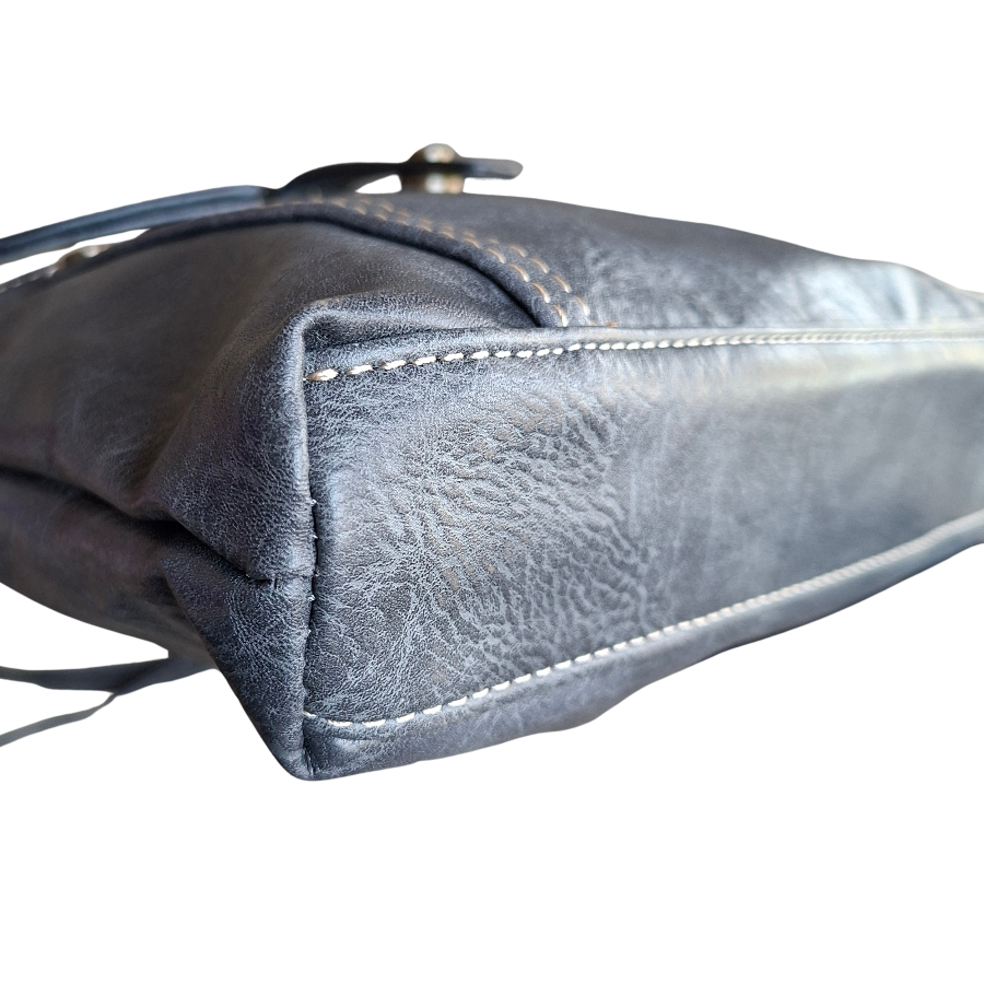 Cotton Road Sling Bag: GREY PU Leather with Metal Zips BOTTOM VIEW
