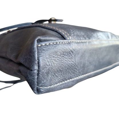Cotton Road Sling Bag: GREY PU Leather with Metal Zips BOTTOM VIEW