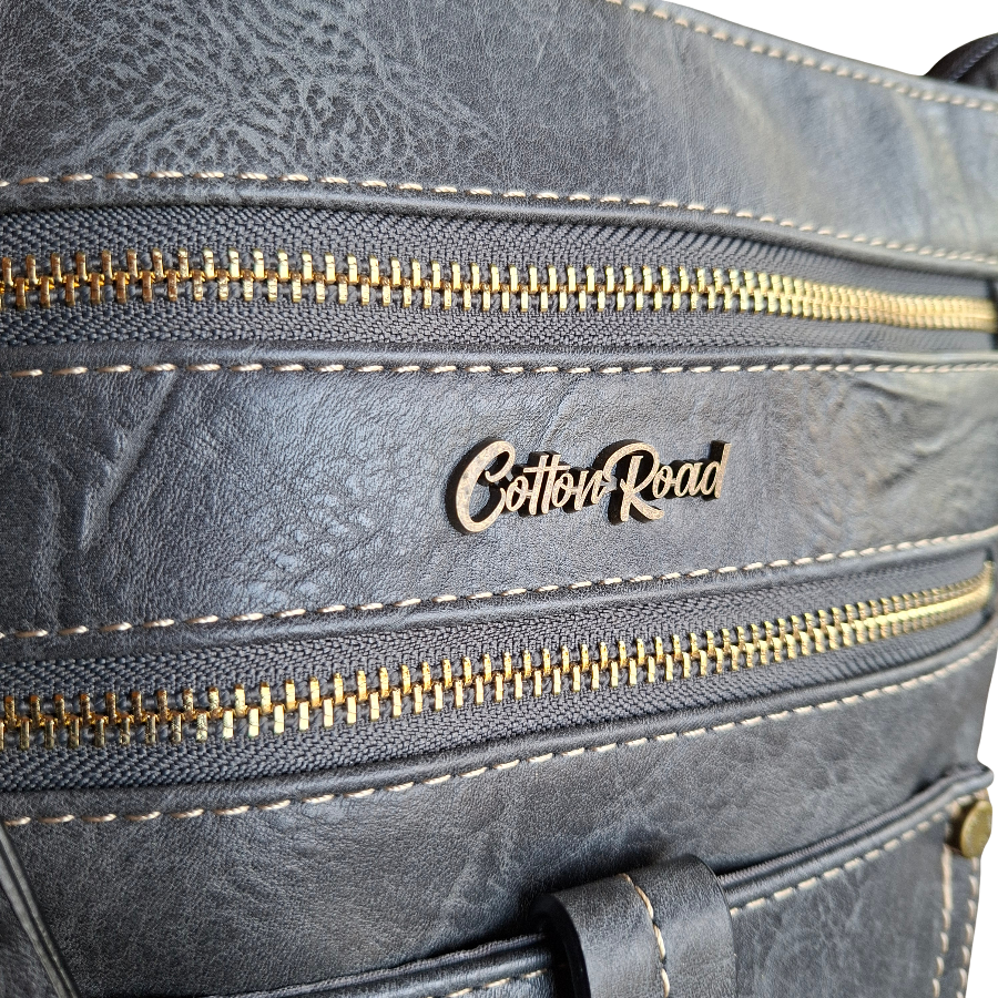 Cotton Road Sling Bag: GREY PU Leather with Metal Zips DETAILS