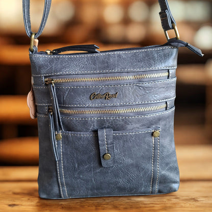Cotton Road Sling Bag: GREY PU Leather with Metal Zips HERO