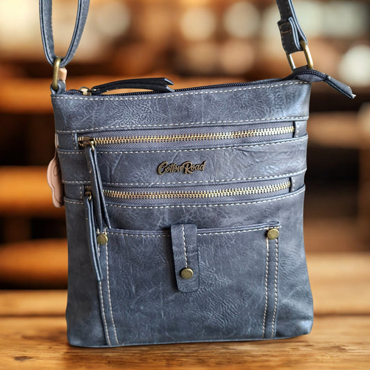 Cotton Road Sling Bag: GREY PU Leather with Metal Zips HERO