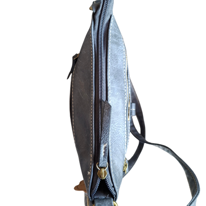 Cotton Road Sling Bag: GREY PU Leather with Metal Zips TOP