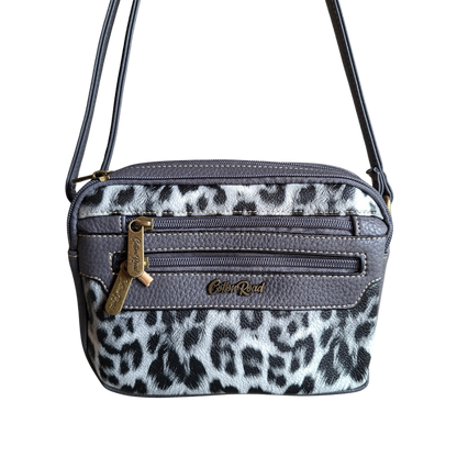 Cotton Road Sling Bag: GREY PU leather Crossbody with Leopard Print HANGING
