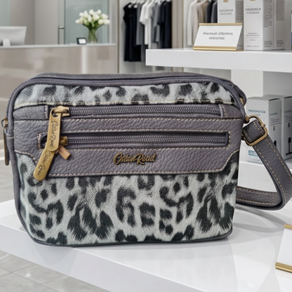 Cotton Road Sling Bag: GREY PU leather Crossbody with Leopard Print HERO