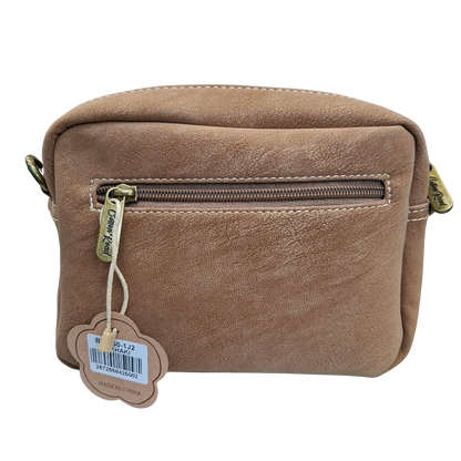 Cotton Road Sling Bag: KHAKI Mini Crossbody with Branded Strap BACK