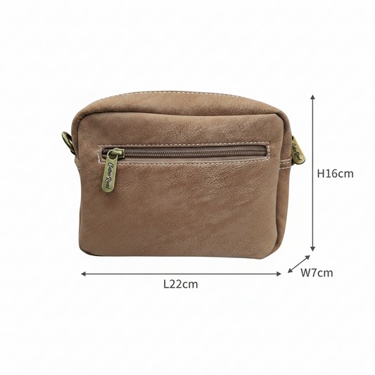 Cotton Road Sling Bag: KHAKI Mini Crossbody with Branded Strap