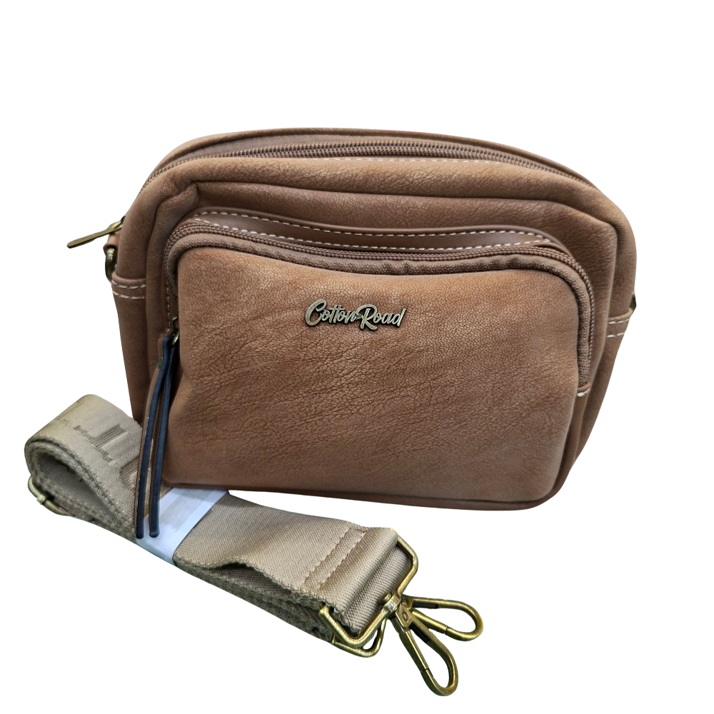 Cotton Road Sling Bag: KHAKI Mini Crossbody with Branded Strap SET
