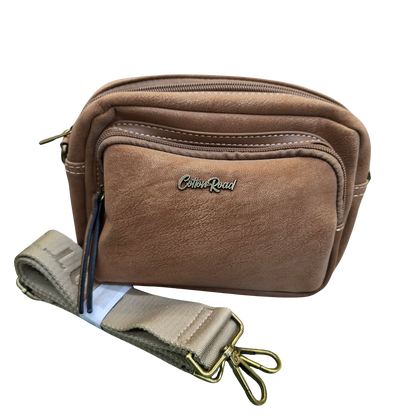 Cotton Road Sling Bag: KHAKI Mini Crossbody with Branded Strap SET