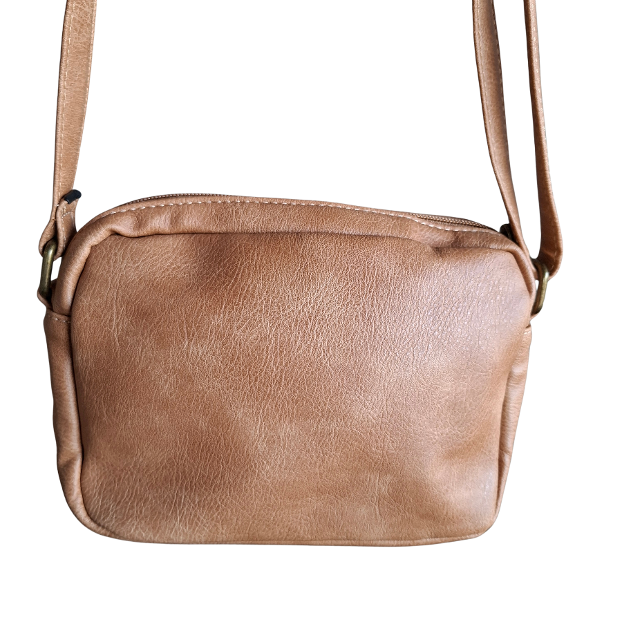 Cotton Road Sling Bag: KHAKI PU Leather Crossbody with Adjustable Strap BACK