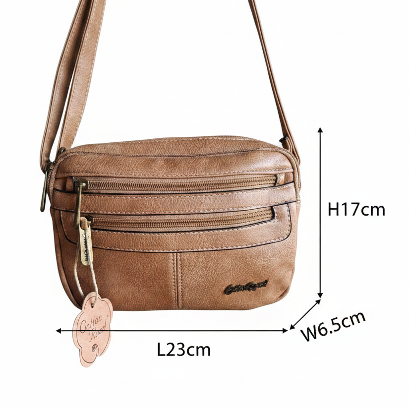 Cotton Road Sling Bag: KHAKI PU Leather Crossbody with Adjustable Strap SIZE