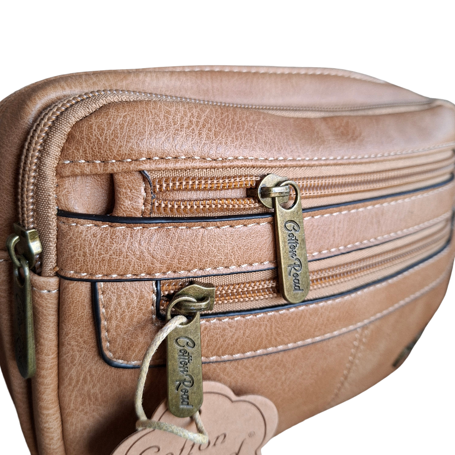 Cotton Road Sling Bag: KHAKI PU Leather Crossbody with Adjustable Strap FRONT ZOOM