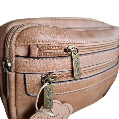 Cotton Road Sling Bag: KHAKI PU Leather Crossbody with Adjustable Strap FRONT ZOOM