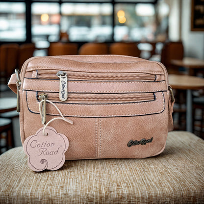 Cotton Road Sling Bag: KHAKI PU Leather Crossbody with Adjustable Strap HERO