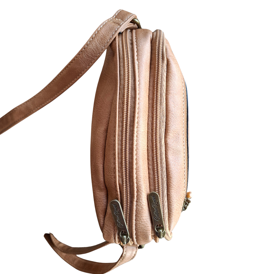 Cotton Road Sling Bag: KHAKI PU Leather Crossbody with Adjustable Strap TOP VIEW