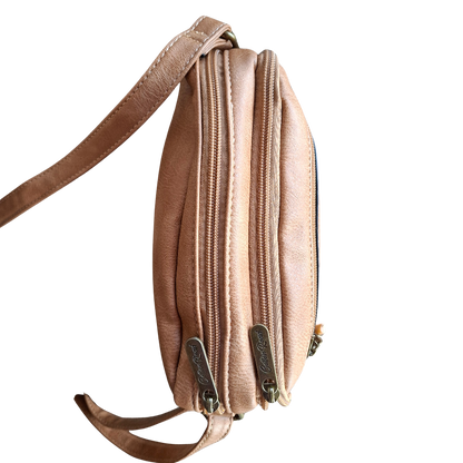 Cotton Road Sling Bag: KHAKI PU Leather Crossbody with Adjustable Strap TOP VIEW