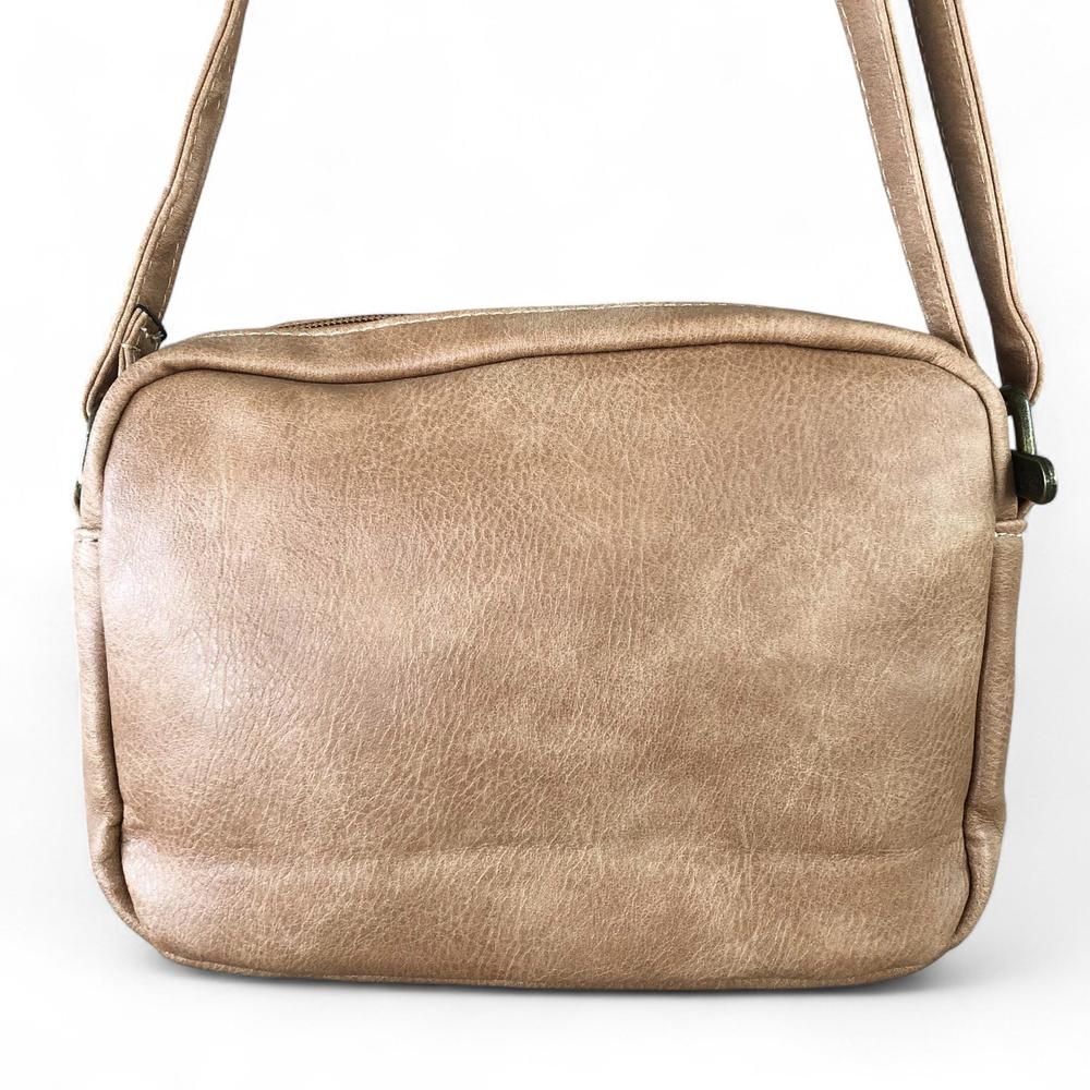 Cotton Road Sling Bag: KHAKI PU Leather Sling Bag back