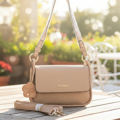 Cotton Road Sling Bag: KHAKI PU Leather with Shoulder Strap HERO