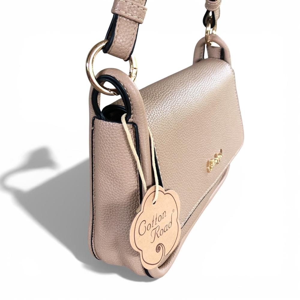 Cotton Road Sling Bag: KHAKI PU Leather with Shoulder Strap SIDE VIEW