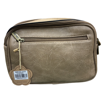 Cotton Road Sling Bag: KHAKI Protea PU Leather Crossbody Bag with Branded Strap BACK