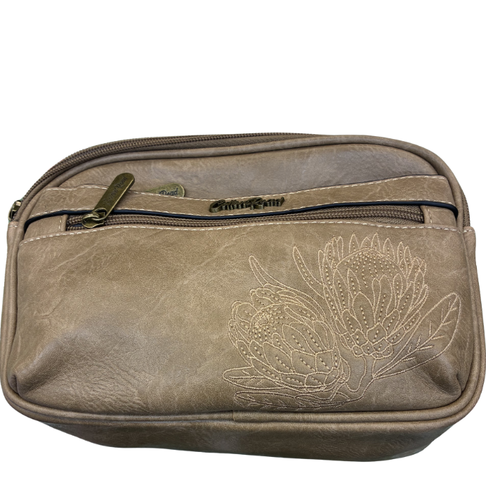 Cotton Road Sling Bag: KHAKI Protea PU Leather Crossbody with Branded Strap