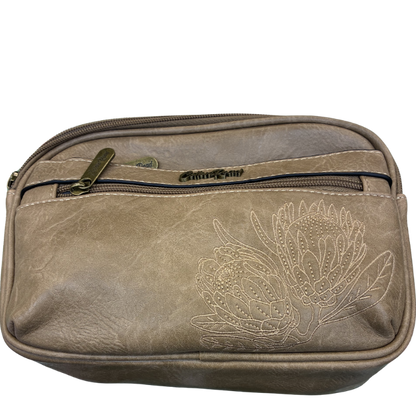 Cotton Road Sling Bag: KHAKI Protea PU Leather Crossbody with Branded Strap