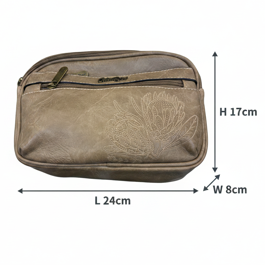  Cotton Road Sling Bag: KHAKI Protea PU Leather Crossbody Bag with Branded Strap SIZE