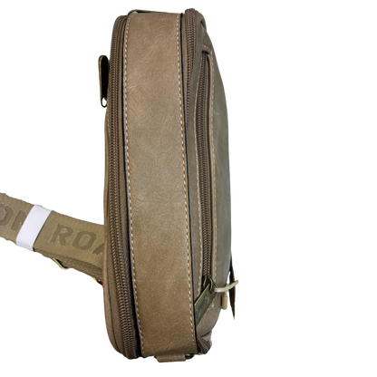 Cotton Road Sling Bag: KHAKI Protea PU Leather Crossbody Bag with Branded Strap TOP