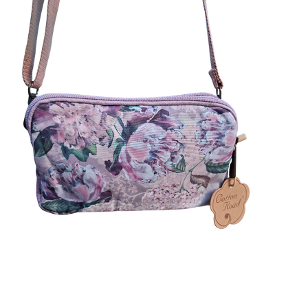 Cotton Road Sling Bag: LILAC FLORAL Canvas Mini Sling Bag back view