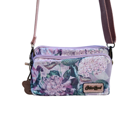 Cotton Road Sling Bag: LILAC FLORAL Canvas Mini Sling Bag hanging