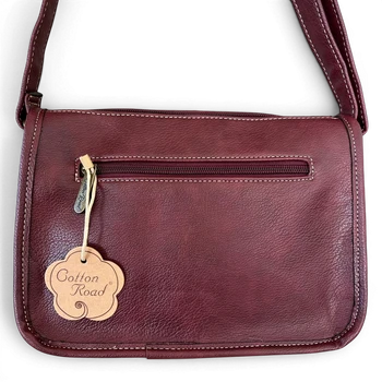 Cotton Road Sling Bag: MAROON PU Leather with Adjustable Strap back