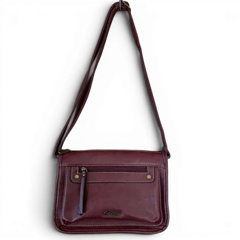 Cotton Road Sling Bag: MAROON PU Leather with Adjustable Strap hanging