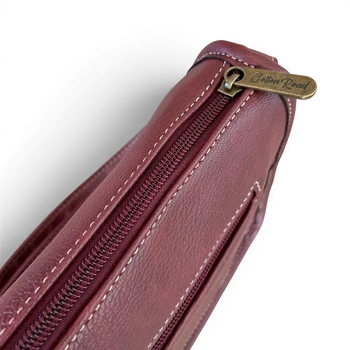 Cotton Road Sling Bag: MAROON PU Leather with Adjustable Strap top zip