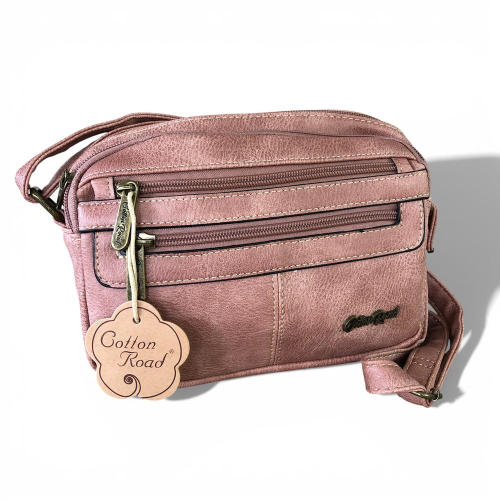 Cotton Road Sling Bag: PINK PU Leather Sling Bag front view