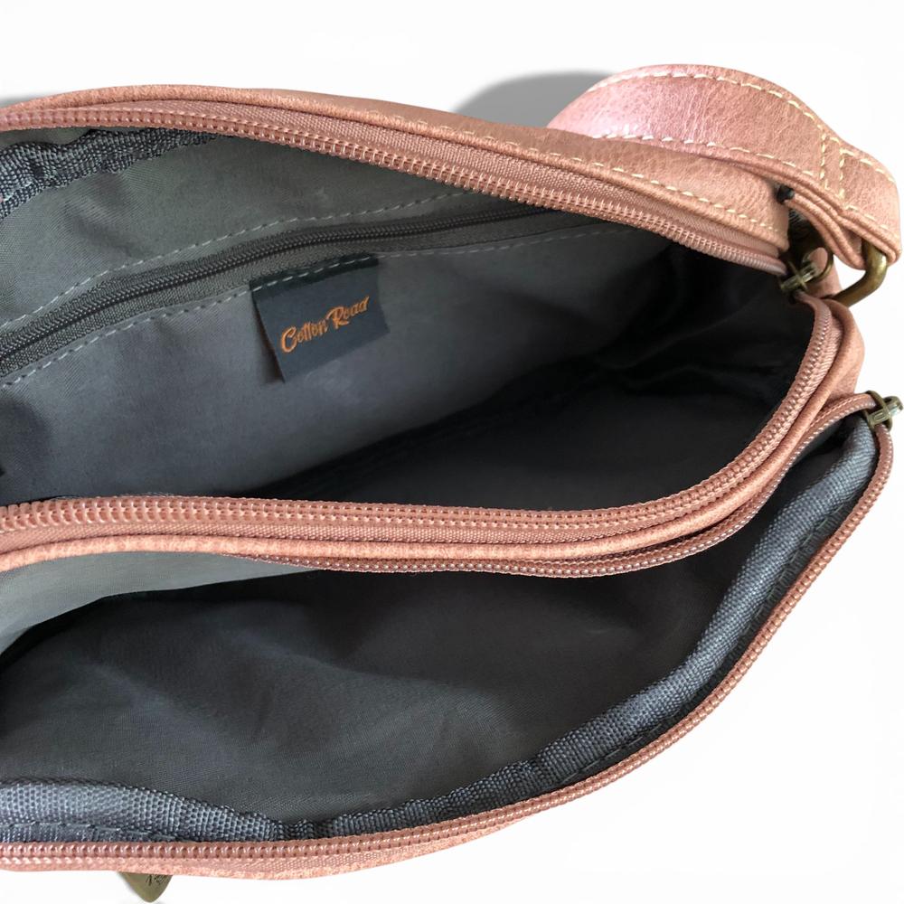 Cotton Road Sling Bag: PINK PU Leather Sling Bag open