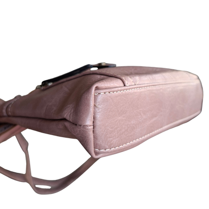 Cotton Road Sling Bag: PINK PU Leather with Metal Zips BOTTOM