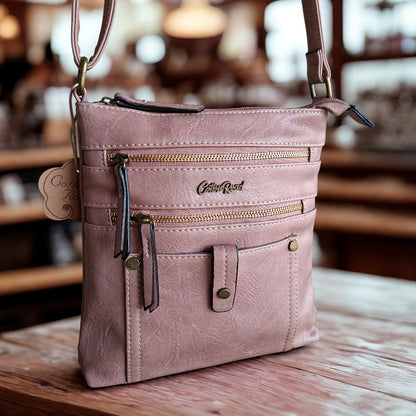 Cotton Road Sling Bag: PINK PU Leather with Metal Zips HERO
