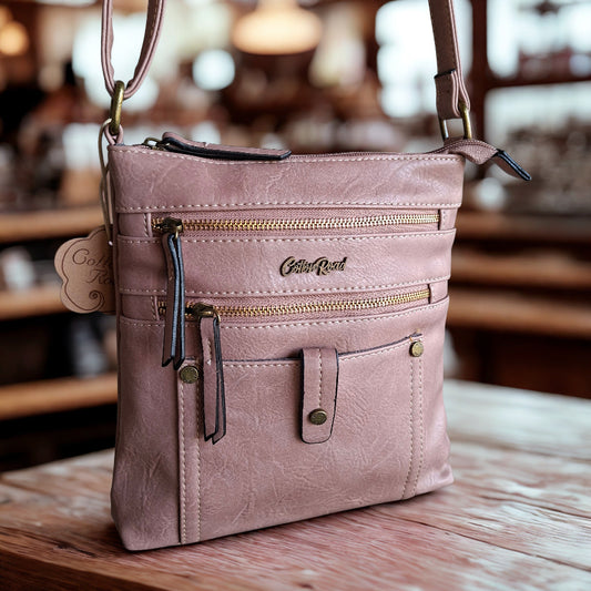 Cotton Road Sling Bag: PINK PU Leather with Metal Zips HERO