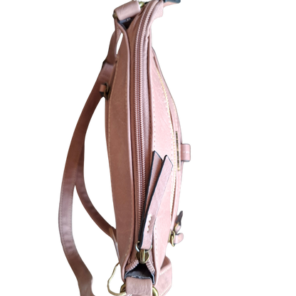 Cotton Road Sling Bag: PINK PU Leather with Metal Zips TOP VIEW