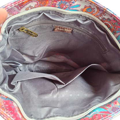 Cotton Road Sling Bag: PINK Vibrant PAISLEY PVC Crossbody Bag OPEN 