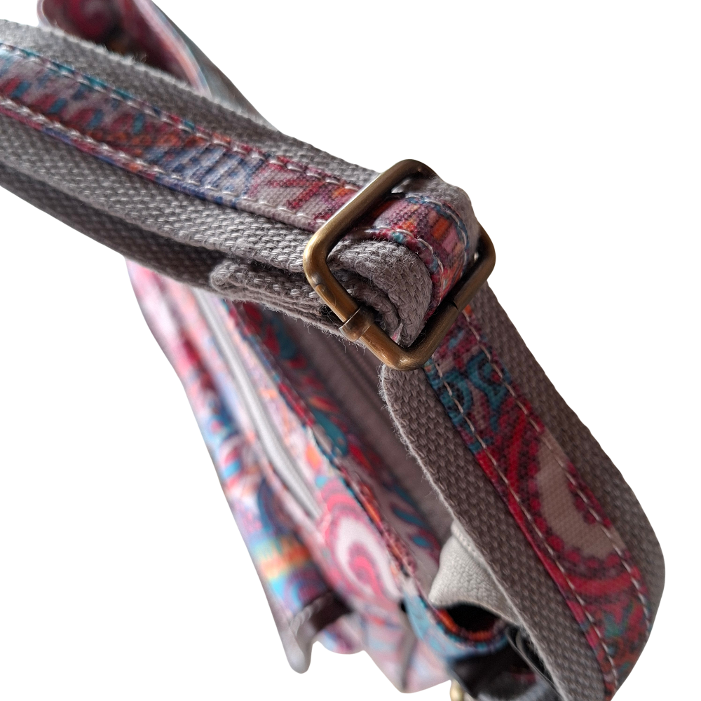 Cotton Road Sling Bag: PINK Vibrant PAISLEY PVC Crossbody Bag STRAP